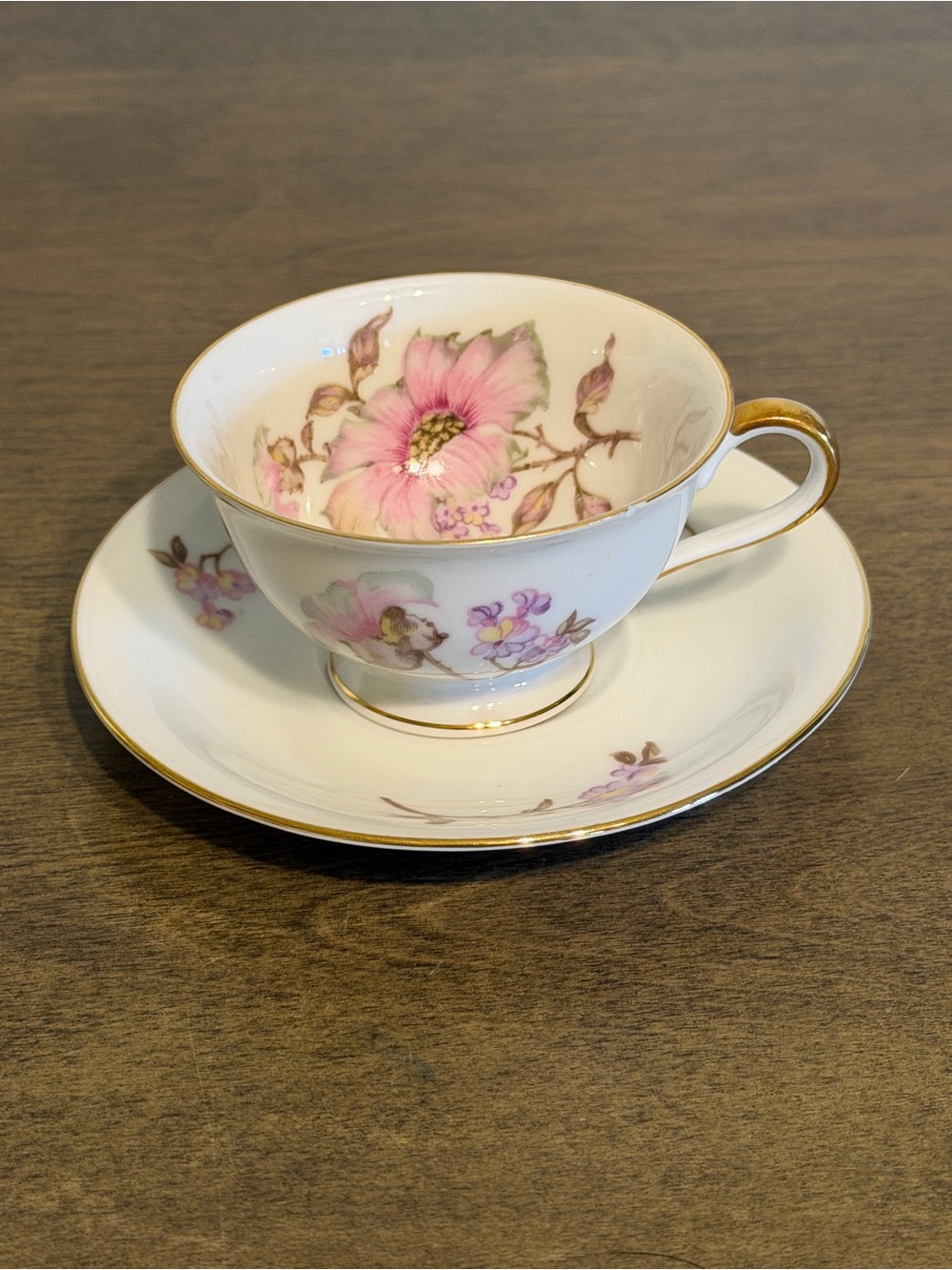 H&M White Teacup with Pink Floral and Gold Trim